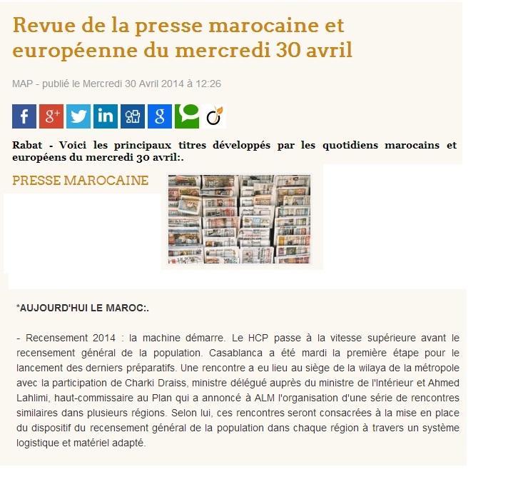 Revue de la presse marocaine et européenne du mercredi 30 avril