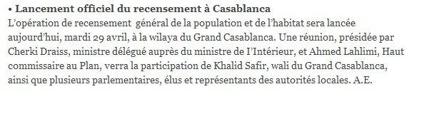 Lancement officiel du recensement à Casablanca