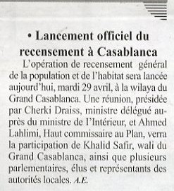 Lancement officiel du recensement à Casablanca