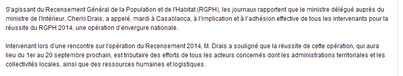 RGPH: Drais appelle à l'implication et à l'adhésion effective de tous les intervenants pour la réussite du RGPH